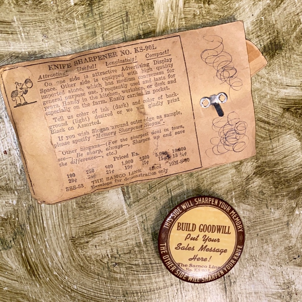Antique Vintage Samco Line Advertising Knife Sharpener Stone Envelope No KS 90-L